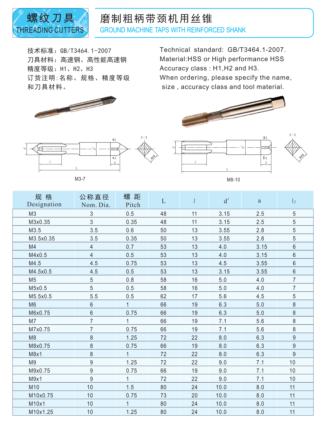 磨制粗柄帶頸機(jī)用絲錐